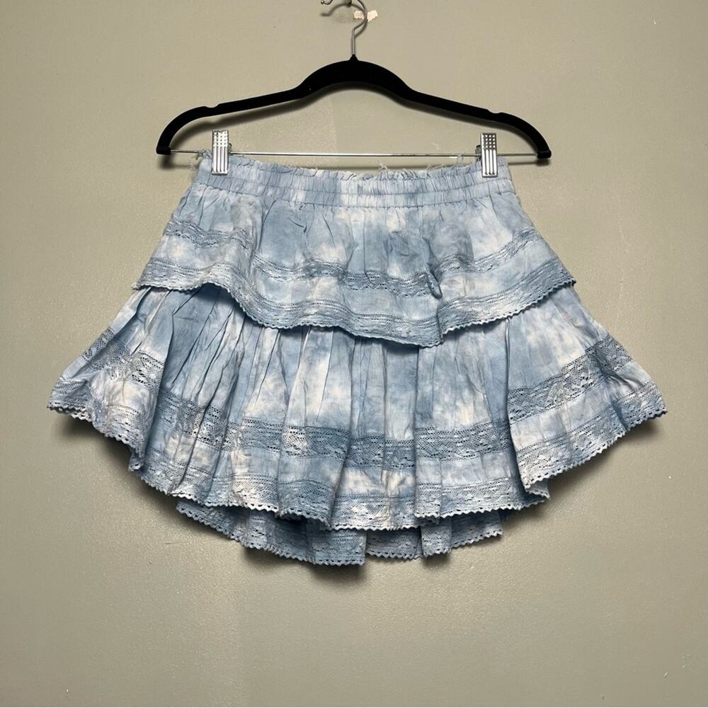 LoveShackFancy Light Blue Tie-Dye Tiered Mini Skirt